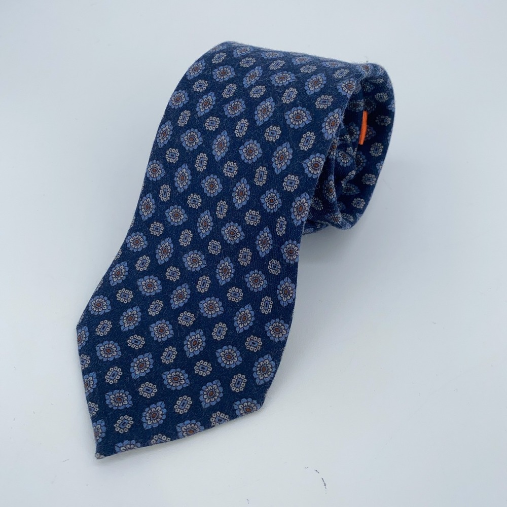 Eton Tie Mens One Size Blue Patterned Wool‎ Classic Luxury Necktie Italy Made